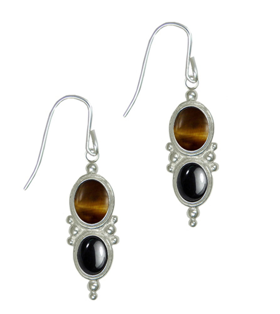 Sterling Silver Drop Dangle Earrings With Tiger Eye